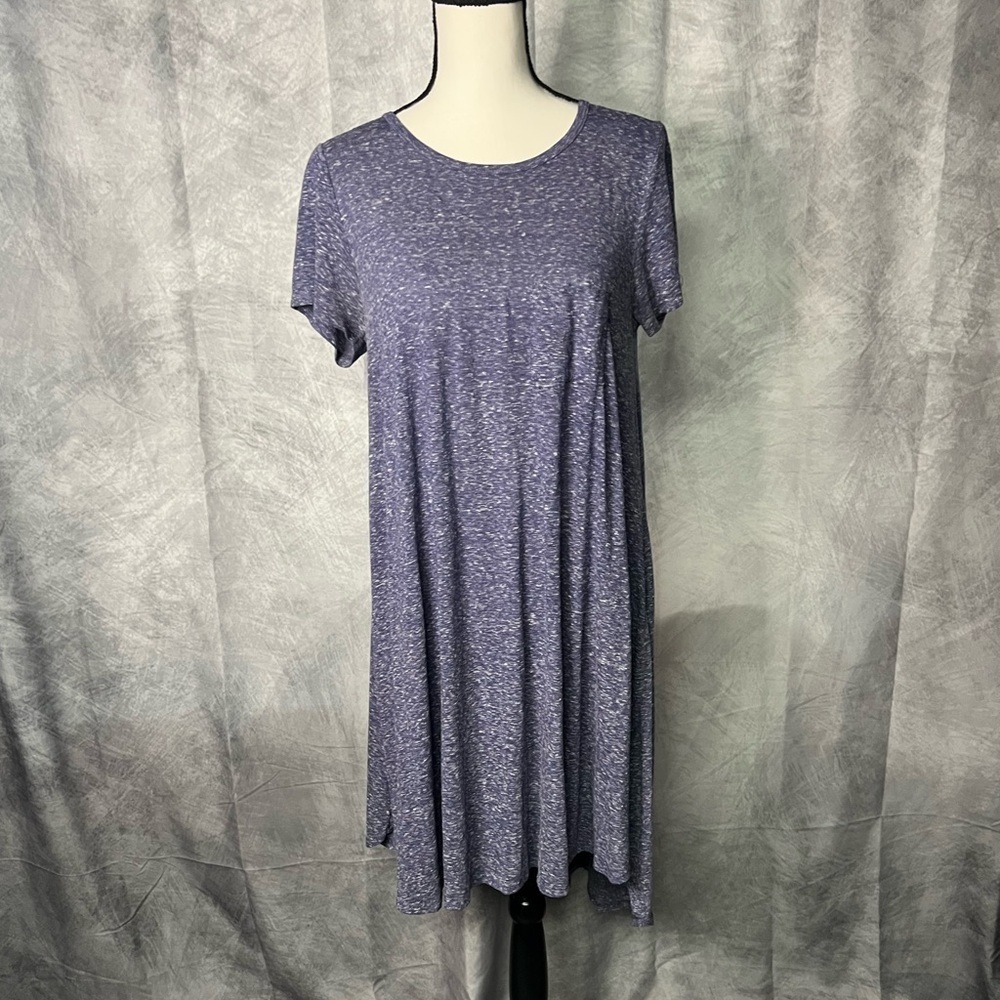 LuLaRoe LLR Carly High Low Pocket T Short Sleeve Tunic Dress in Blue - Small